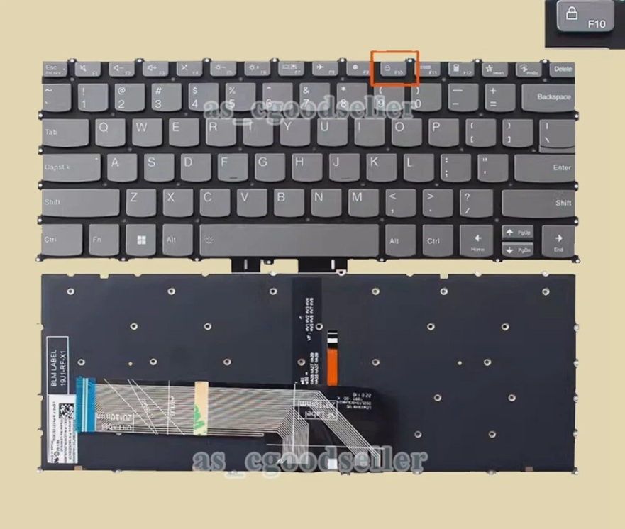 Laptop Keyboard Lenovo IdeaPad Flex 5 14ARE05 US Backlit Gray F10 Lock - Image 2