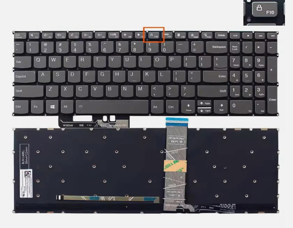 Laptop Keyboard Lenovo IdeaPad 5 15IAL7 F10 Lock--Gray Backlight