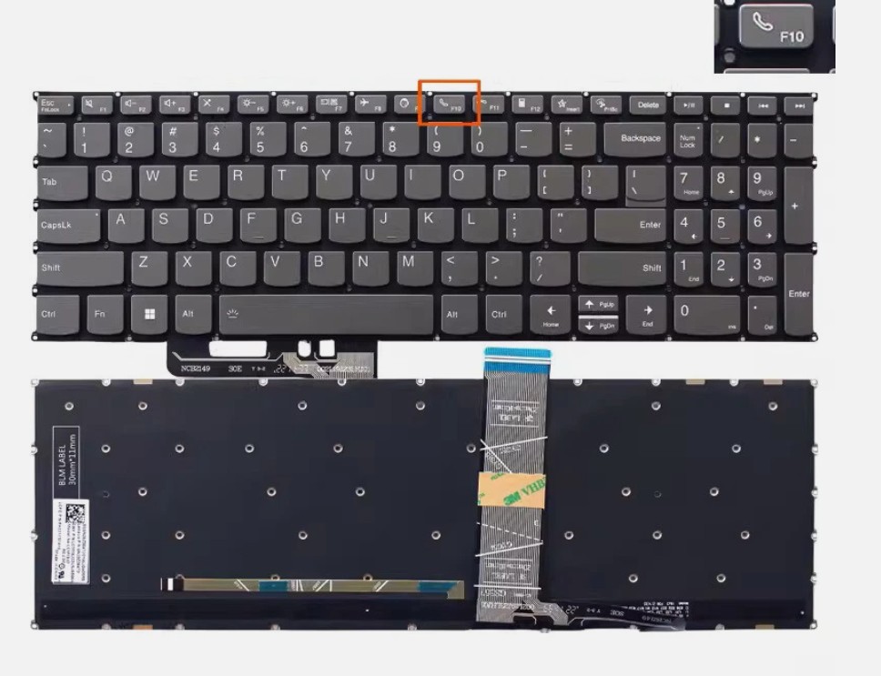 Laptop Keyboard Lenovo IdeaPad 5 15IAL7 F10 Phone--Gray Backlight