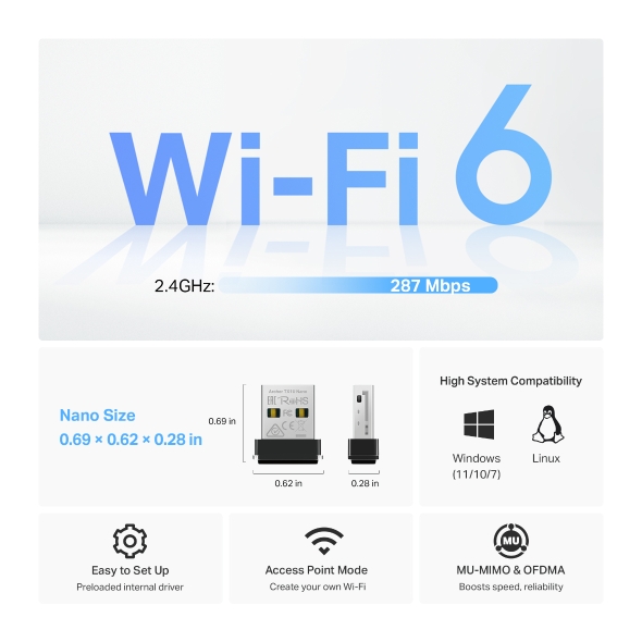 TP-Link Archer TX1U Nano (AX300) Nano WiFi 6 Wireless USB Adapter - Image 2